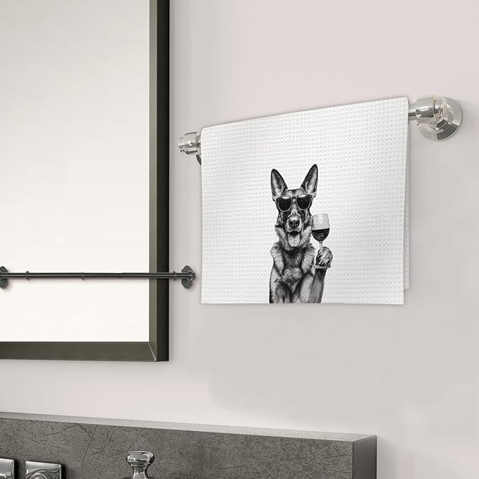German Shepherd Gifts Wine Dog Kitchen Towels, Gifts for German Shepherd Wine Lovers Decorative Hand Dish Towel for Kitchen Home Bar, Funny Germanshepherd WineLover Home Bar Decor(16x24Inch)