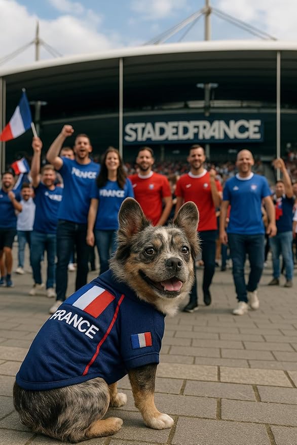 Parisian Pet Team France Dog Jersey - Breathable Mesh Puppy Football Jersey - Lightweight Stretch Sporty Dog Clothes - Summer Shirts for Large Dogs - Soccer Jersey for Dogs - Sportswear Pet Clothes