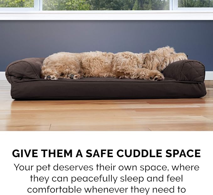 Furhaven Memory Foam Dog Bed for Large Dogs w/ Removable Bolsters & Washable Cover, For Dogs Up to 125 lbs - Quilted Sofa - Coffee, Jumbo Plus/XXL