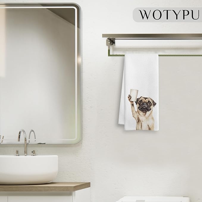 Funny Pug Gifts Bathroom Hand Towels, Pug Dog Lovers Gifts Decorative Hand Towels for Kids Guest Bathroom Washroom Half Bath, 16X24 Inch