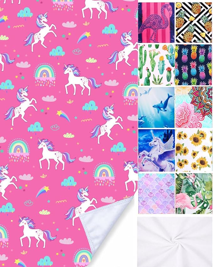 LIVILAN Pink Unicorn Rainbow Beach Towel, Perfect for Kids, Girls, Women, Soft Microfiber Bath, Pool, Swimming Towel, Thin, Quick Dry, Sand Free, Small 24"x 48", Cute Unicorn Gifts