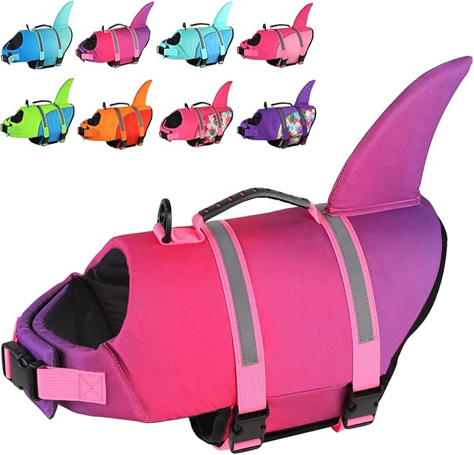 Doglay Dog Life Jacket Shark, Ripstop Dog Life Vests for Swimming Boating with High Buoyancy and Rescue Handle, Adjustable Dog Life Jacket Pet Flotation Vest for Small Medium Large Dogs