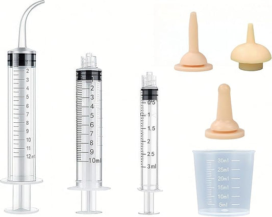 Silicone Feeding Nipple and Syringes for Newborn Kittens, Puppies, Small Animals,3 Size Nipple+3ML/10ML /12ML Feeding Syringe