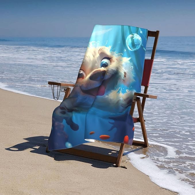 Underwater Pup Beach Towel 31inx51in, Dog Sand-Free Microfiber Bath Towel Ultra Soft Quick Dry Pool Towel Absorbent Towel Lightweight Towel for Swimming Bathroom Decor