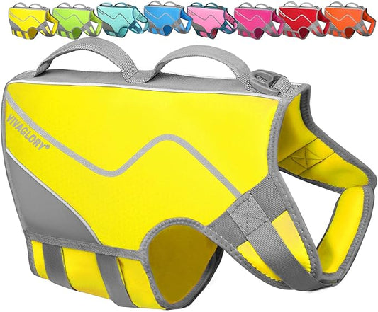VIVAGLORY Neoprene Dog Life Vest, Dog Life Jacket for Swimming & Boating, Lightweight & Buoyancy for Puppy Doggy, Swimming Vest with Handle, XL, Yellow