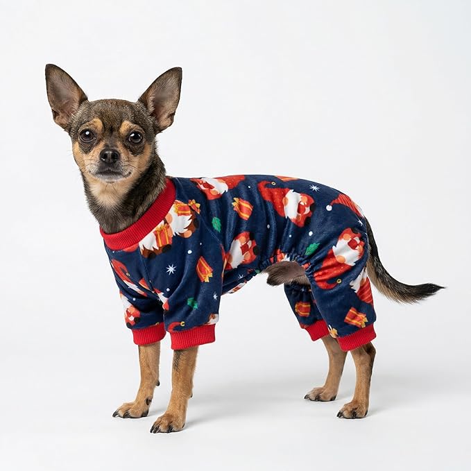 Fitwarm Gnome Dog Christmas Pajamas, Dog Winter Clothes for Small Dogs Girl, Lightweight Velvet Pet Jumpsuit, Cat Outfit, Black, Red, Medium