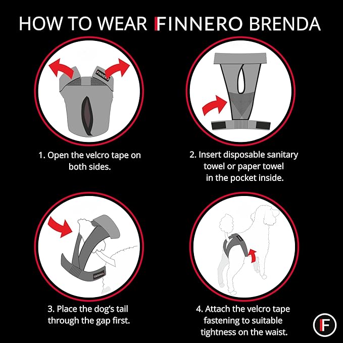 FINNERO Brenda Reusable Dog Diaper, Leak-Proof, Adjustable, Heat & Incontinence Protection, M – Gray