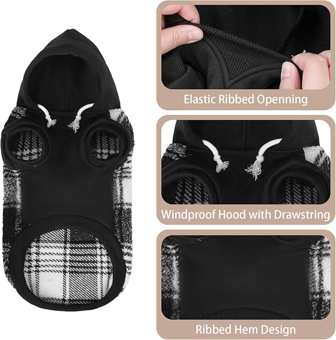 PUPTECK Dog Hoodie Puppy Sweatshirt Warm Dog Sweater Winter Clothes Cold Weather Coats for Small Medium Large Dogs, Black, S
