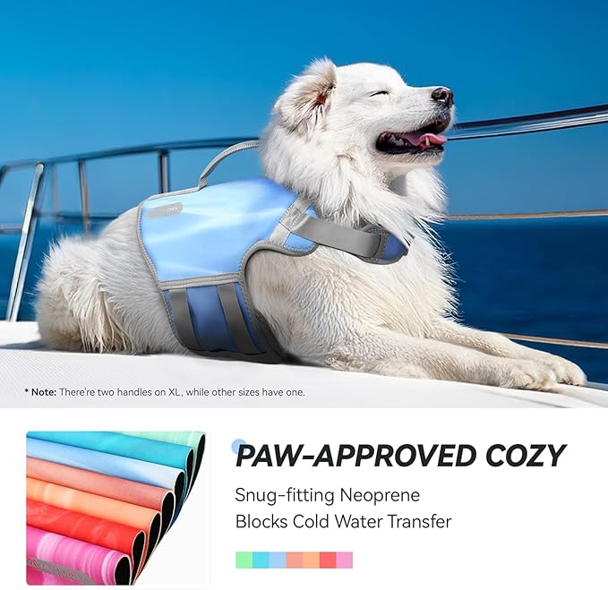 VIVAGLORY Neoprene Dog Life Vest, Dog Life Jacket for Swimming & Boating, Lightweight & Buoyancy for Puppy Doggy, Swimming Vest with Handle, S, Blue Wave