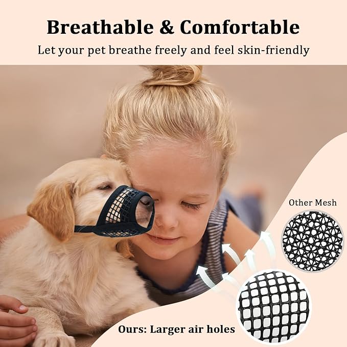 Mayerzon Dog Muzzle, Soft Mesh Muzzles for Small Medium Large Dogs Chihuahua Poodle Husky Labrador Retriever, Breathable Dog Mouth Guard for Biting Chewing Grooming, Allow Panting Drinking (S, Black)