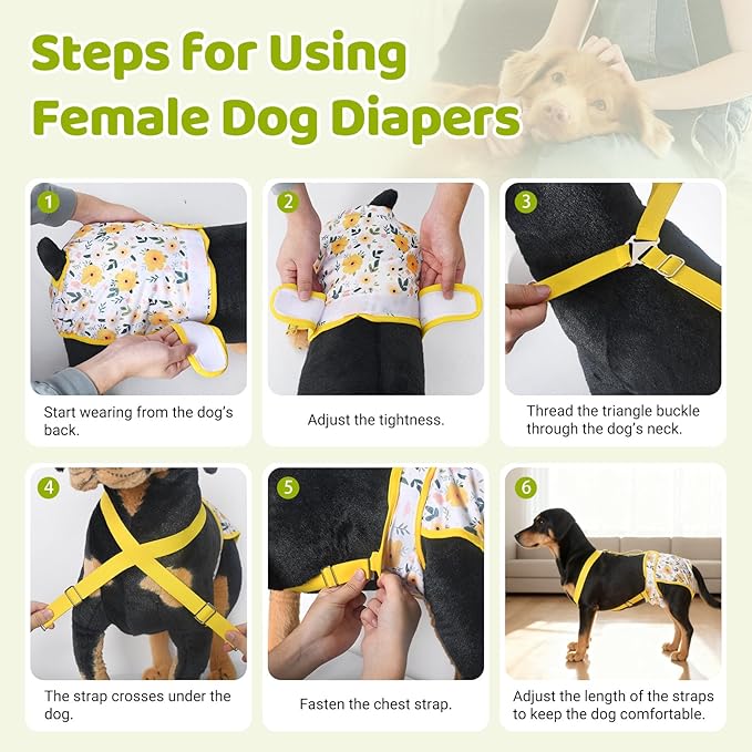 3 Pack Washable Dog Diapers Female with Suspenders Diaper for Dogs Reusable Dog Diapers Dog Period Panties for Doggie in Cycle (Small)