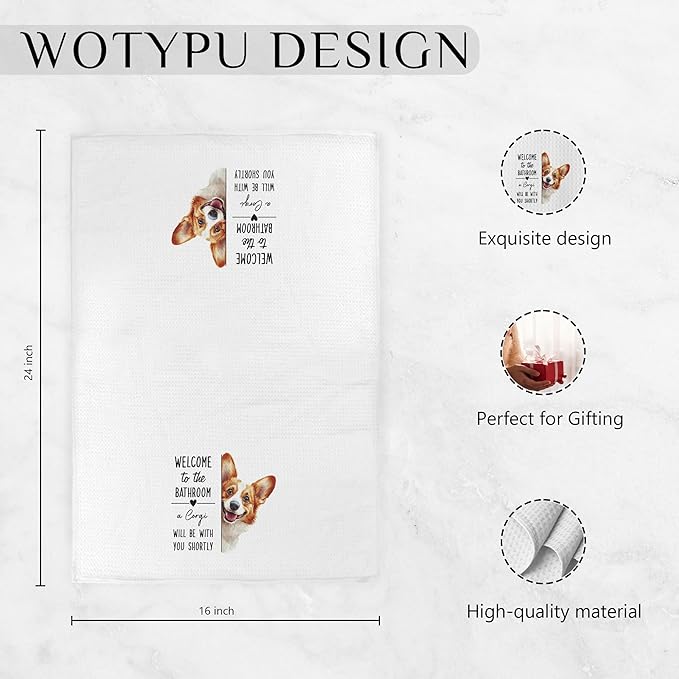 Corgi Gifts Bathroom Hand Towels, Gifts for Dog Lovers, Funny Corgi Bathroom Decorative Hand Towels for Guest Bath Room Washroom Half Bath, 16x24 Inch