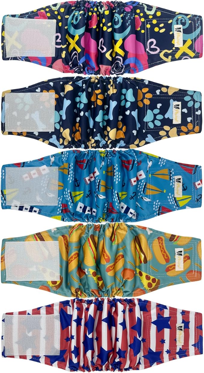 Dog Diapers Male Large High Absorbing Belly Bands for Male Dogs XL Washable Dog Wraps with Cute Patterns 5packs (XL, 18” - 21” Waist)