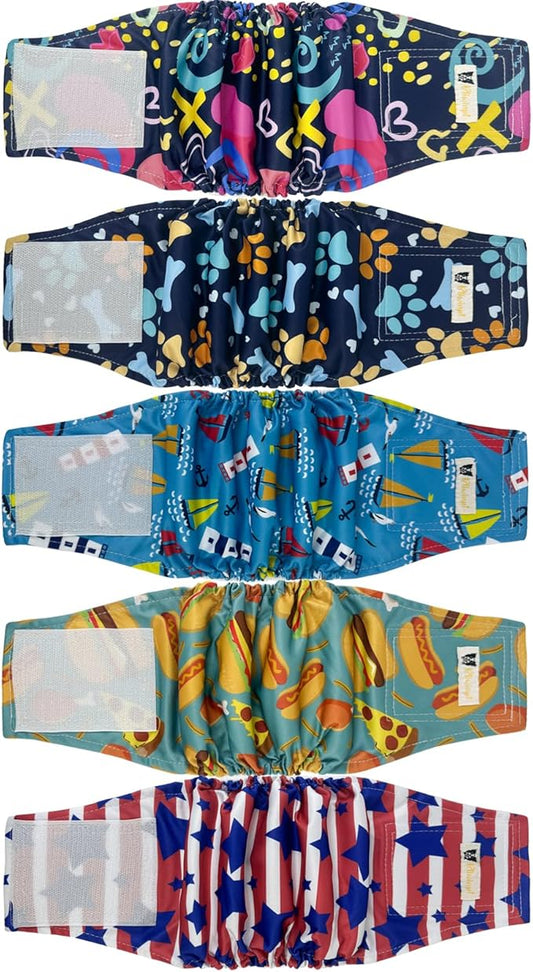 Dog Diapers Male High Absorbing Belly Band for Male Dogs Belly Bands for Male Dogs XXXL with Cute Patterns 5packs (XXXL, 27” - 33” Waist)