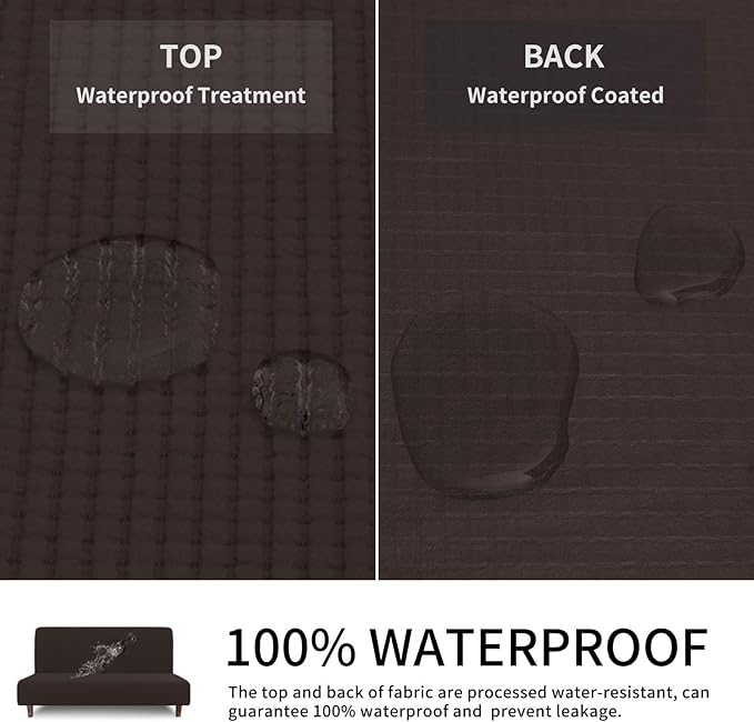 Easy-Going 100% Waterproof Futon Cover, Dual Waterproof Couch Cover for Futon, Stretch Jacquard Sofa Cover, Leakproof Furniture Protector for Kids, Pets, Dog and Cat (Medium, Chocolate)