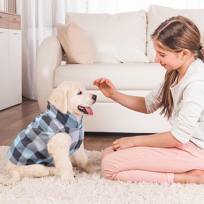 Pedgot 6 Pieces Warm Fleece Vest With Leash Ring - Dog Sweatshirt Winter Pet Clothes Plaid Pullover for Puppy Small Dogs Cat, Medium