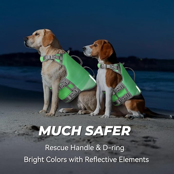 VIVAGLORY Neoprene Dog Life Vest, Dog Life Jacket for Swimming & Boating, Lightweight & Buoyancy for Puppy Doggy, Swimming Vest with Handle, L, Grape Green