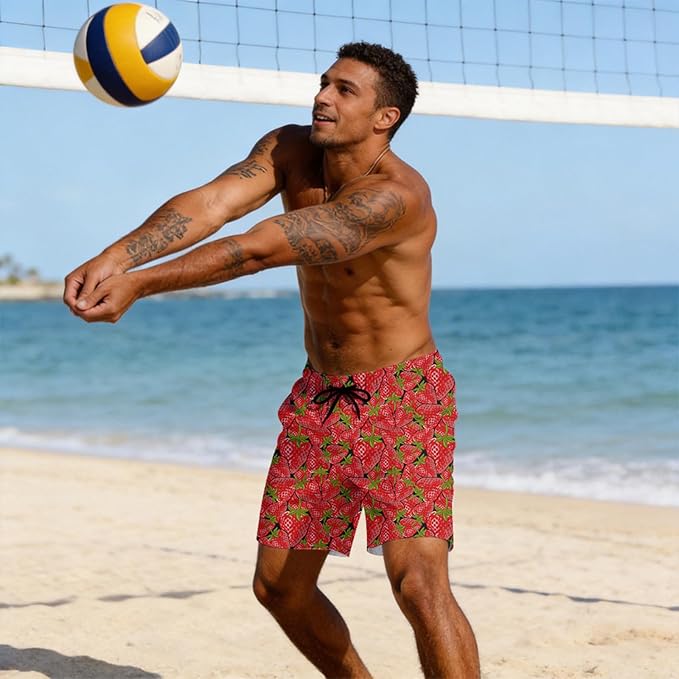 Mens Swim Trunks with Compression Liner Quick Dry Zipper Pocket Bathing