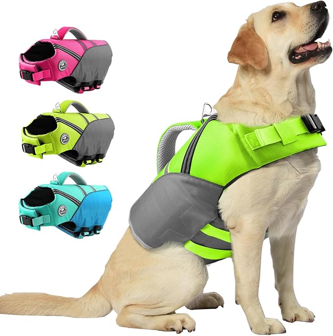 Mklhgty Dog Life Jacket for Swimming & Boating, Ripstop Safety Vest with Rescue Handle, High Buoyancy Preserver for Small Medium Large Dogs