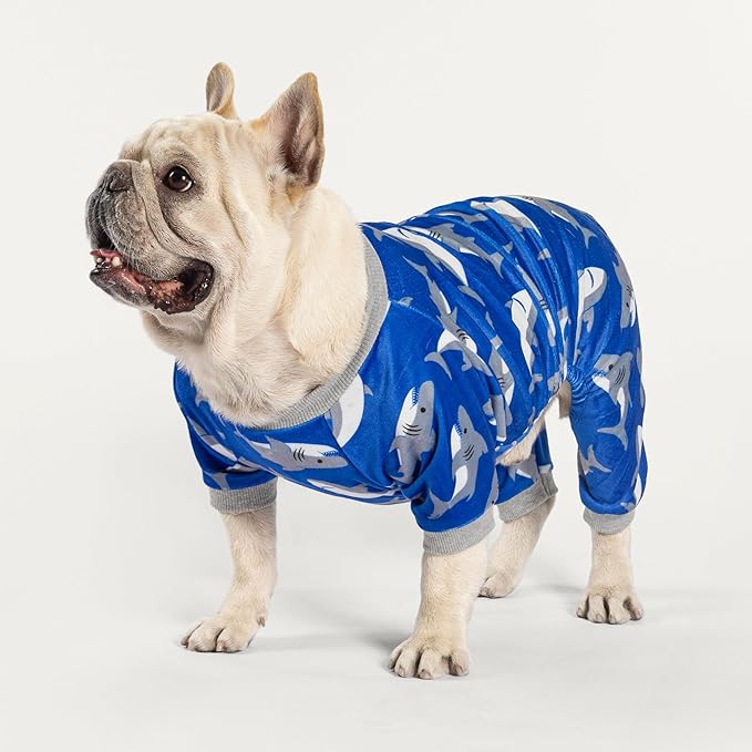 Fitwarm Shark Dog Pajamas, Dog Clothes for Small Dogs Girl Boy, Pet Onesie with Feet, Cat Outfit, Lightweight Velvet, Royal Blue, XS