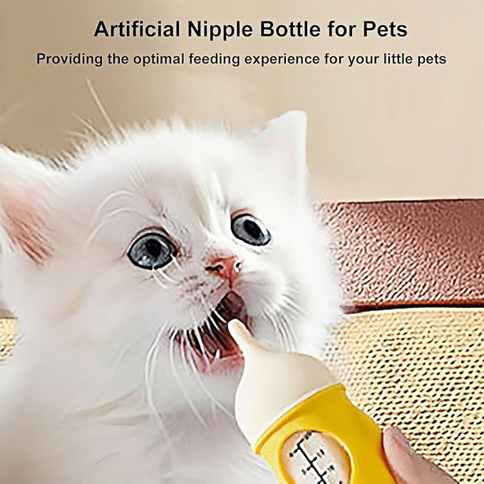 Kitten Bottle and Puppy 80ml Bottles for Nursing, Yellow Puppy Bottles for Nursing Puppy Milk, One-Piece Silicone Pacifier, Anti Choking Valve, Capable of High, Temperature Disinfection