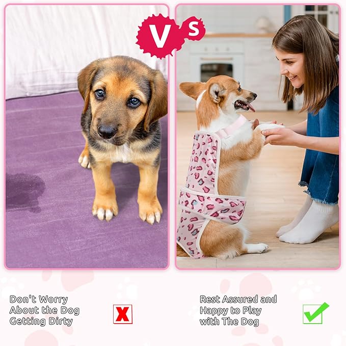 2 Pcs Dog Diaper Suspenders Female, Washable Dog Panties for Dogs in Heat with Cute Leopard Print, Escape Proof Dog Underwear Diapers, Reusable Pet Sanitary Pantie for Small Medium Girl Dogs,2XS