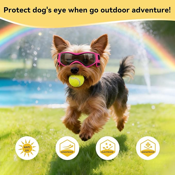 LESYPET Extra Small Dog Goggles, UV Protection Dog Sunglasses for Cats Puppy, Windproof Eye Protection Puppy Sunglasses for Outdoor Riding, Pink