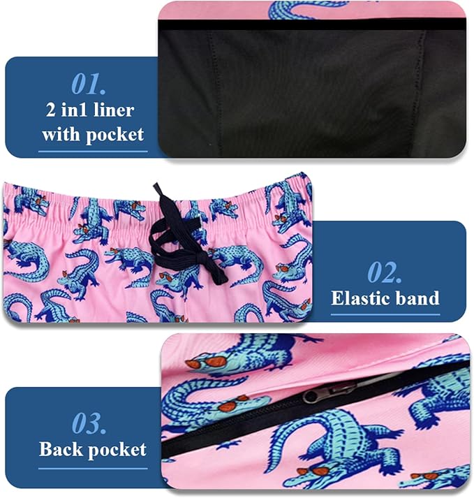 Mens Swim Trunks with Compression Liner Quick Dry Zipper Pocket Bathing