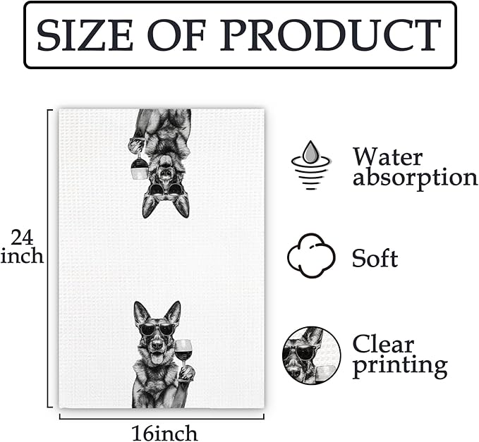 German Shepherd Gifts Wine Dog Kitchen Towels, Gifts for German Shepherd Wine Lovers Decorative Hand Dish Towel for Kitchen Home Bar, Funny Germanshepherd WineLover Home Bar Decor(16x24Inch)