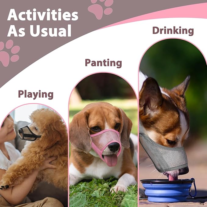 LUCKYPAW Dog Muzzle Suits for Small Medium Large Dogs, Mesh Muzzle Anti Biting Chewing, Breathable Mouth Cover Set with Adjustable Strap for Grooming Vet Visiting Training (Medium 3 PCS(M-XL), Pink)