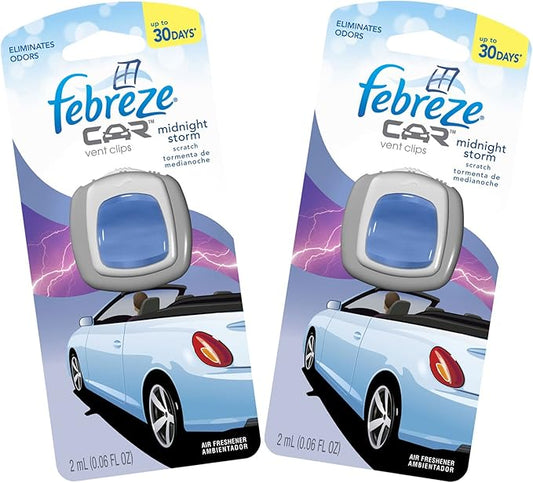 Febreze 2 mL (0.06 FL OZ) Car Vent Clips Air Freshener and Odor Eliminator, Midnight Storm Scent (2 CLIPS)