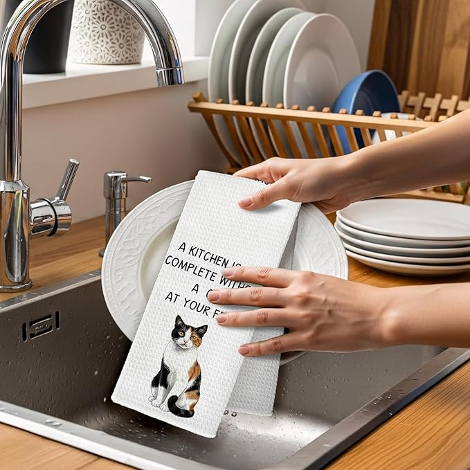 Gifts for Calico Cat Lovers Kitchen Towels Set of 2, Calico Cat Gifts Hand Towel, Every Meal You Make CalicoCat Decorative Tea Dish Towels for Kitchen, FunnyCat Kitchens Decor, 16x24in