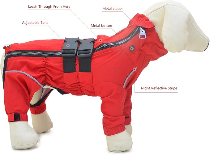 Dogs Waterproof Jacket, Lightweight Waterproof Jacket Reflective Safety Dog Raincoat Windproof Snow-Proof Dog Vest for Small Medium Large Dogs Red M