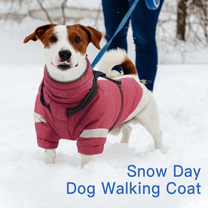 XS Dog Winter Coat with Harness Built in - Turtleneck with Sleeves| Water-Repellent Reflective Jackets for Night,Warm Puppy Clothes for Snow Cold Weather,Chihuahua (Pink)