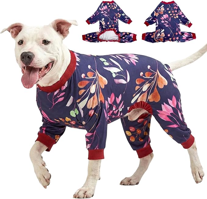 LovinPet Dog Clothing, Navy Berries Print, Large Weimaraner Jammies, Weimaraner Protective Clothing, Lightweight Pullover Dog Pajamas, Full Coverage Weimaraner Pajamas/XL