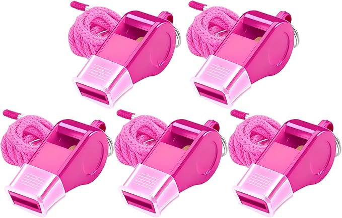 5-Pack Pink Whistles with Lanyard & Mouth Guard, Loud High Pitch Safety Whistle for Dog Training, Sports Coaching, Referee, Cheerleading, Camping, Hiking, Outdoor Activities and Emergency