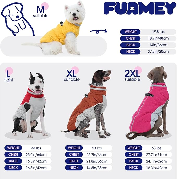 FUAMEY Dog Coat for Large Dogs,Waterproof Dog Winter Jacket with Harness Built in Puppy Cold Weather Coats Reflective Pet Vest with Zipper Warm Fleece Dogs Snowsuit Windproof Pink Leopard L