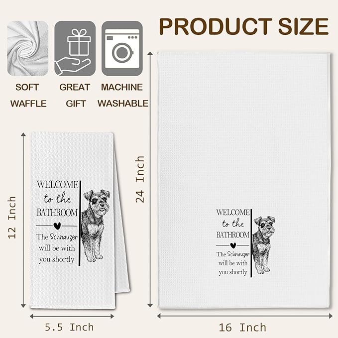 Schnauzer Gifts Bathroom Hand Towels, Schnauzer Dog Owner Lovers Gifts for Women, Funny Dog Decorative Hand Towel for Bathroom Kitchen Decor, 16x24 Inch