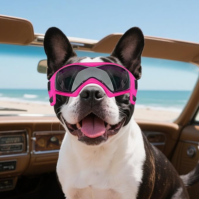 NAMSAN Dog Goggles for Small to Medium Dogs, Dog Sunglasses UV Protection for Medium Dogs Outdoor Cycling Driving, Small Doggy Glasses Dog Eye Protection, Anti-Fog Windproof, Adjustable, Cool Pink
