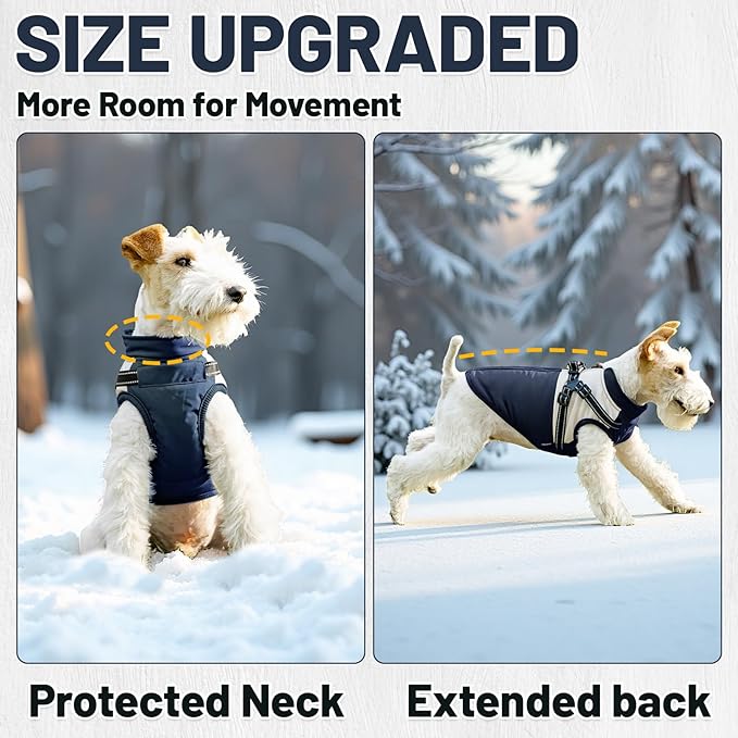 Dog Winter Coat for Small & Medium Dogs, Waterproof Dog Coat with Harness, Puppies Windproof Puppy Puffer Jacket, Snowsuit for Dachshund, Frenchie, Corgi (Classic Blue,2XL)