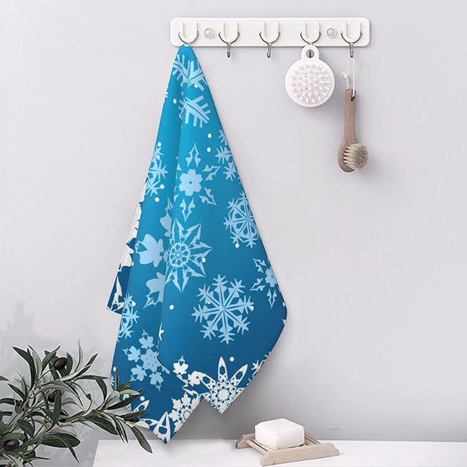 Blue Christmas Hand Towels for Bathroom Set of 2 Bath Hand Towels Soft Absorbent Decorative Hand Towel for Bathroom Kitchen Yoga Home Decor 14 x 28 in