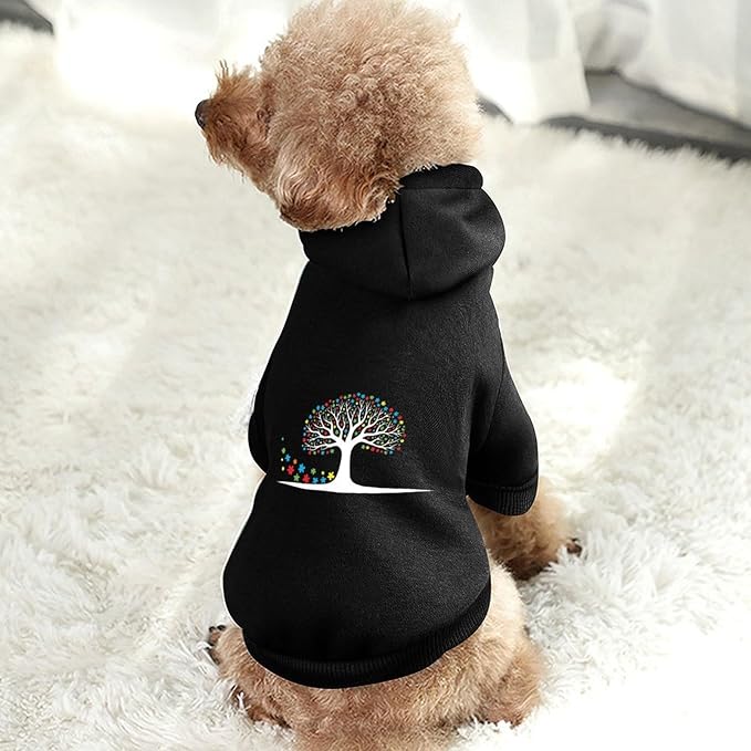 Dog Sweater Hoodie with Hat Colorful Tree Puppies Coat Hooded Sweatshirt Pullover Pet Puppy Cat Clothes for Small Medium Large XS