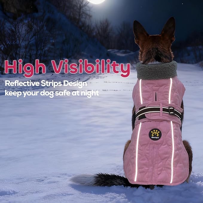 Dog Coats, Warm Puppy Apparel with Fleece Lining for Cold Weather, Windproof Medium Dog Winter Jacket, Reflective Dogs Snow Coat with Leash Hole and Adjustable Buckle, NewPink M