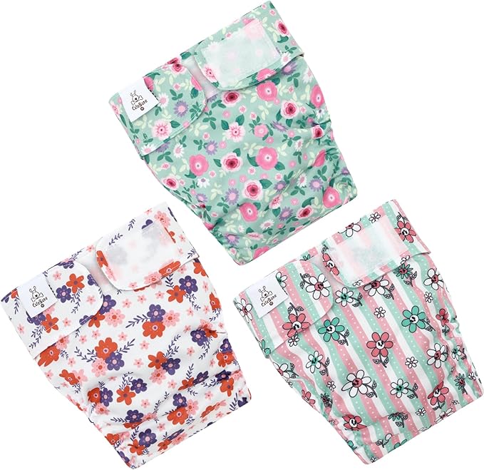 CuteBone Washable Dog Diapers Female No Tail Hole 3 Pack Reusable Doggie Period Training Pants for Docked-Tail Frenchie French Bulldog Boston Terrier Without Tail WWD35XL