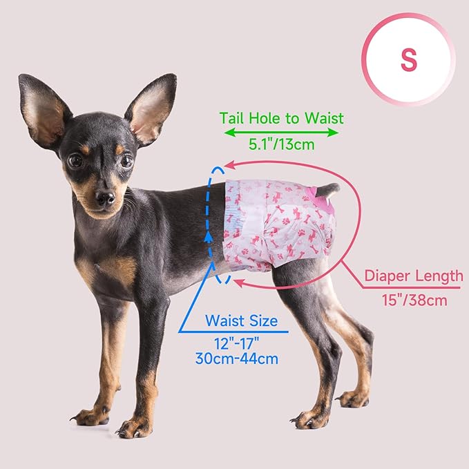 Pet Soft Disposable Dog Diapers - Female Dog Diapers with Adjustable Foam Tail Hole, Ultra Protection Puppy & Cat Diapers Wetness Indicator for Dogs in Heat or Incontinence, 20pcs (S,Red)