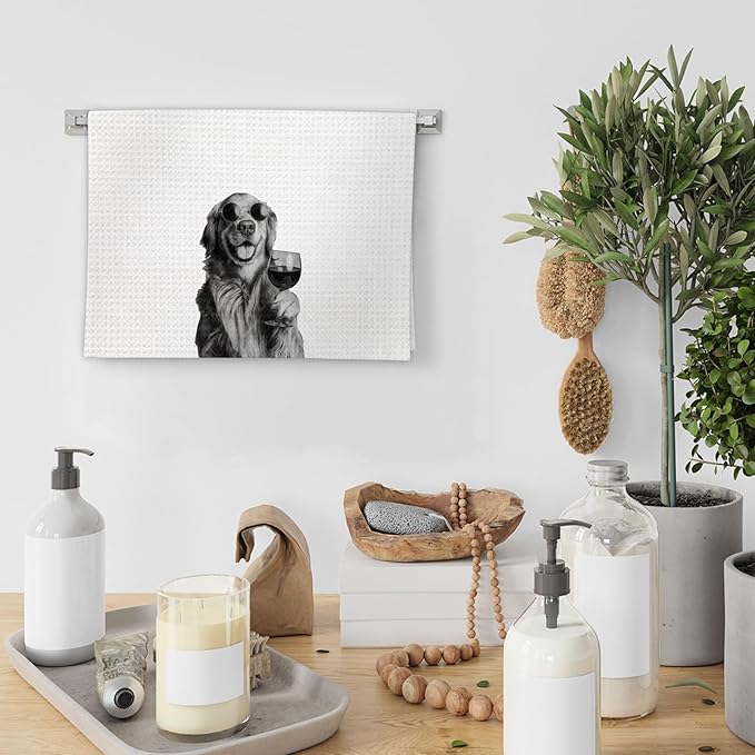 Golden Retriever Gifts Wine Kitchen Towels, Gifts for Golden Retriever Dog Wine Lovers Decorative Hand Dish Towel for Kitchen Home Bar, Funny GoldenRetriever Dog Owners Home Bar Decor(16x24In)