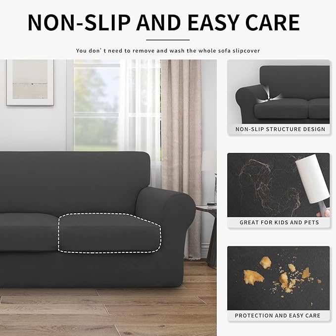 Easy-Going 100% Dual Waterproof 2 Pieces Chair Cover Stretch Soft Couch Cover for Dogs, Sofa Slipcover for 1 Separate Cushion Couch Leakproof Furniture Protector for Kids, Pets Dark Gray