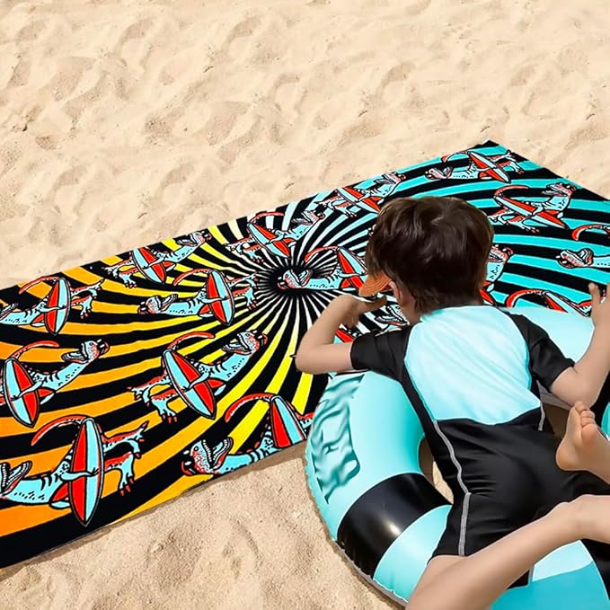 YIFONTIN Microfiber Beach Towels Velvet Throw Blanket Super Soft Absorbent 27.5"x55" for Kids Bath Camping Swimming Pool Sports, Dinosaur.