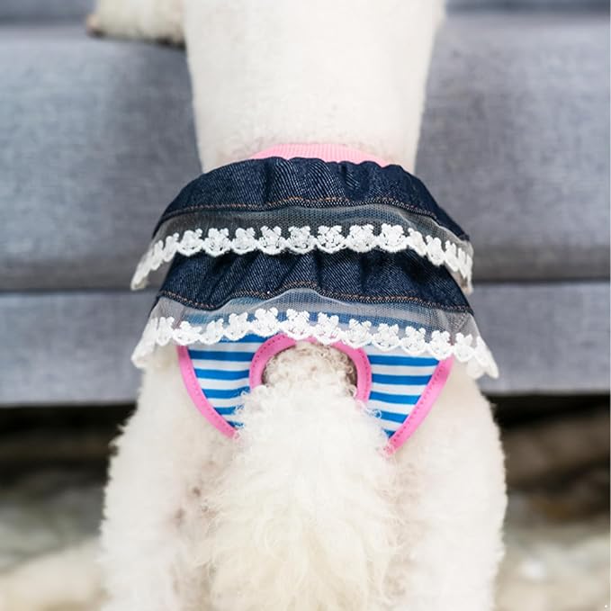 Dog Diapers Female in Heat Reusable Washable Pet Sanitary Panties Absorbent Leak-Proof Design with Tail Hole Denim Blue X-Large