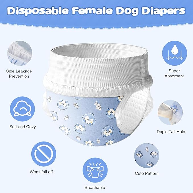 Ambreview Dog Diapers Female, Disposable Pulled Up Dog Diaper with Stretchy Waist, Super Absorbent 360° Leak-Proof Doggie Diapers for Female Puppy Dogs in Heat/Urinary Incontinence (10S)